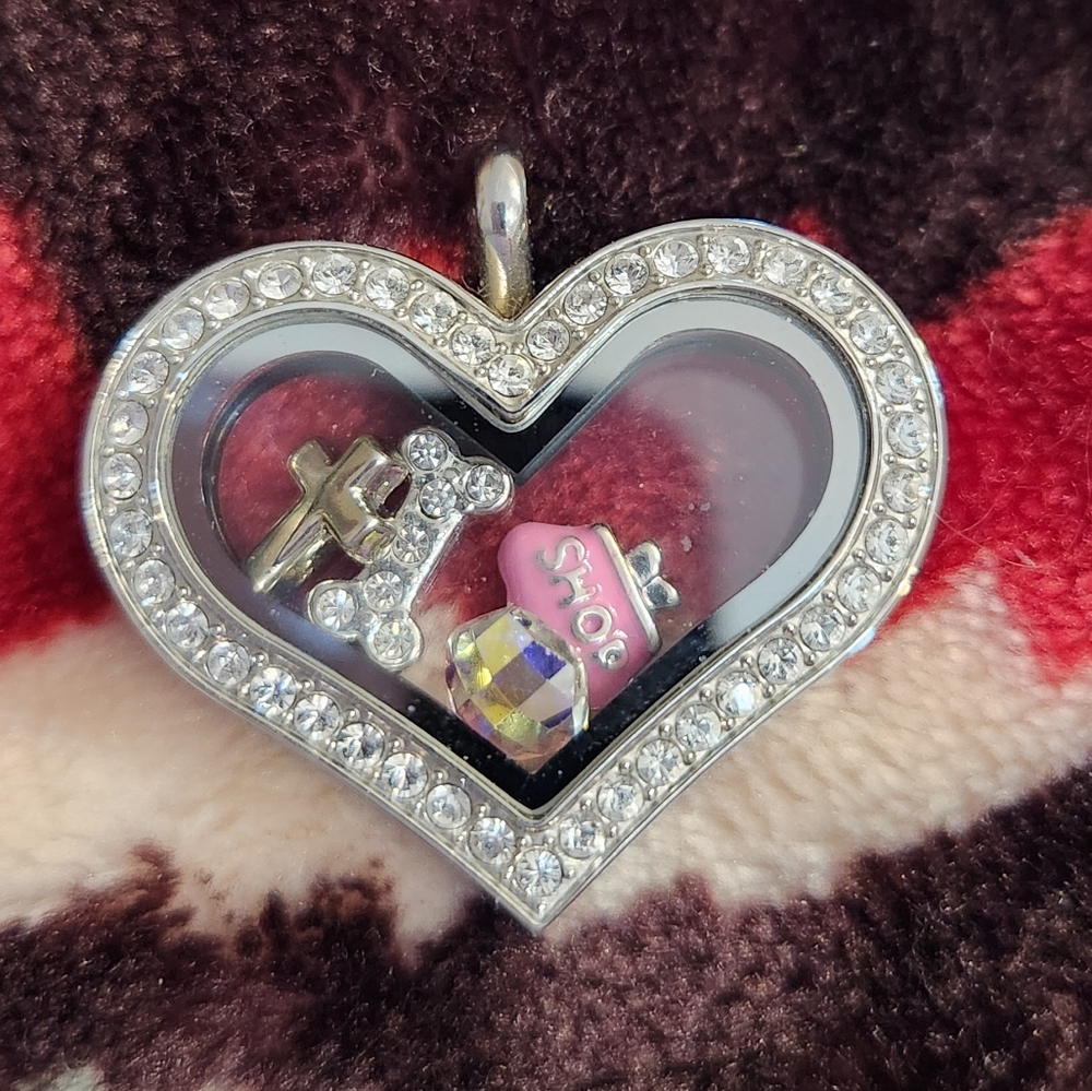 Origami Crystal Heart Locket With Charms